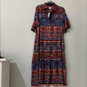 NWT Chico’s Women’s Floral Multicolor Patterned Midi Shirt Dress